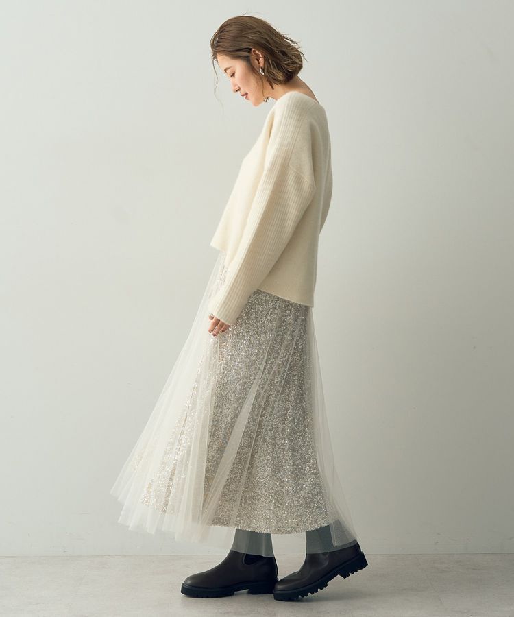 YECCA VECCA「スパンコール&times;チュールスカート」|フレア|