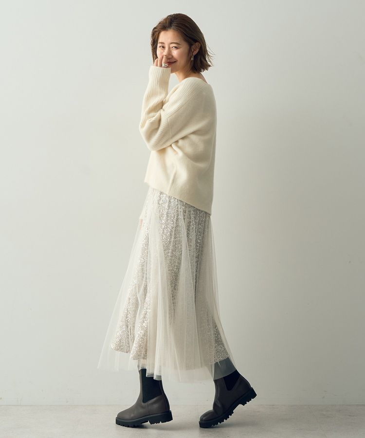 YECCA VECCA「スパンコール&times;チュールスカート」|フレア|