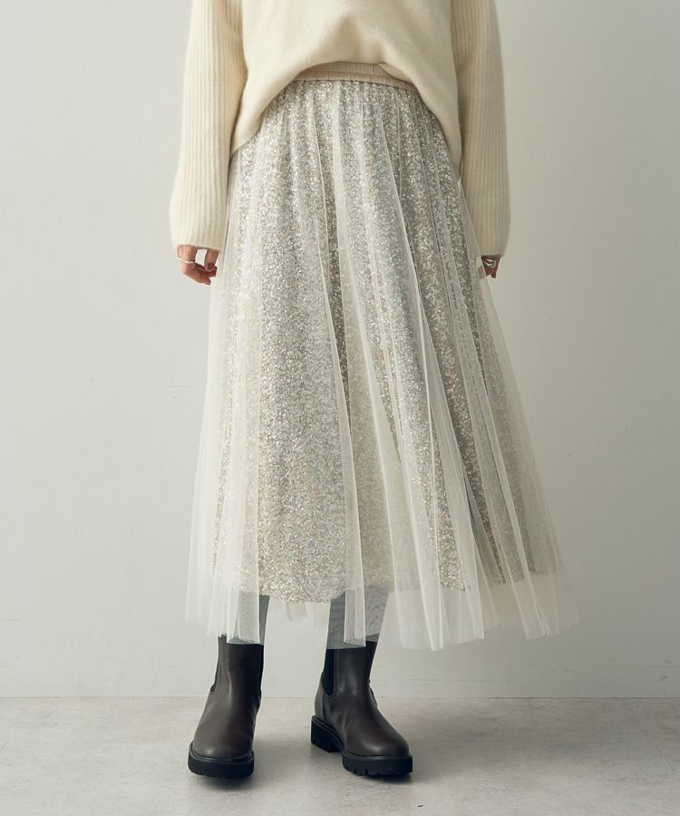 YECCA VECCA「スパンコール&times;チュールスカート」|フレア|