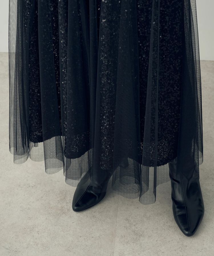 YECCA VECCA「スパンコール&times;チュールスカート」|フレア|