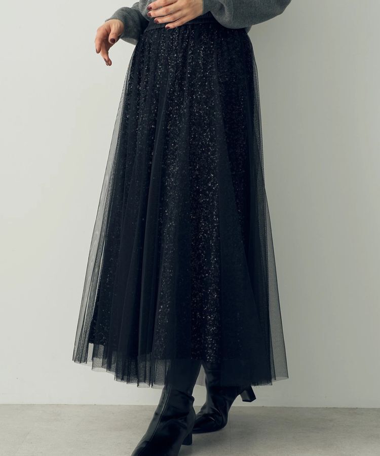 YECCA VECCA「スパンコール&times;チュールスカート」|フレア|