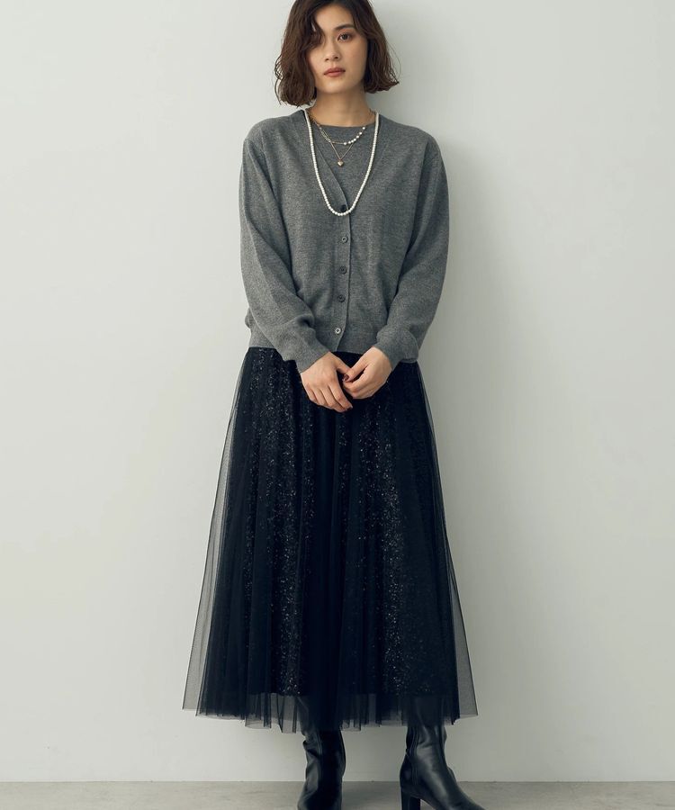 YECCA VECCA「スパンコール&times;チュールスカート」|フレア|