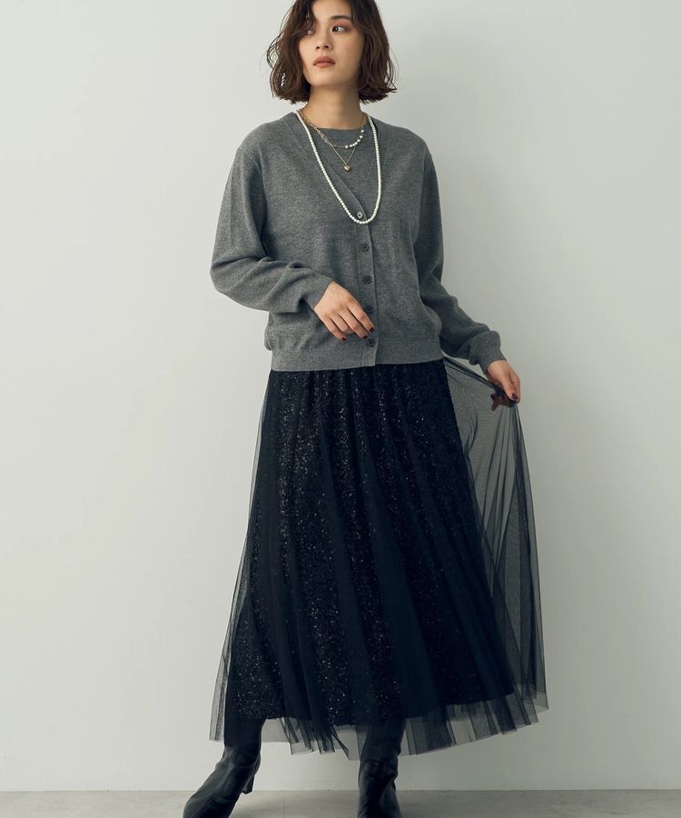 YECCA VECCA「スパンコール&times;チュールスカート」|フレア|