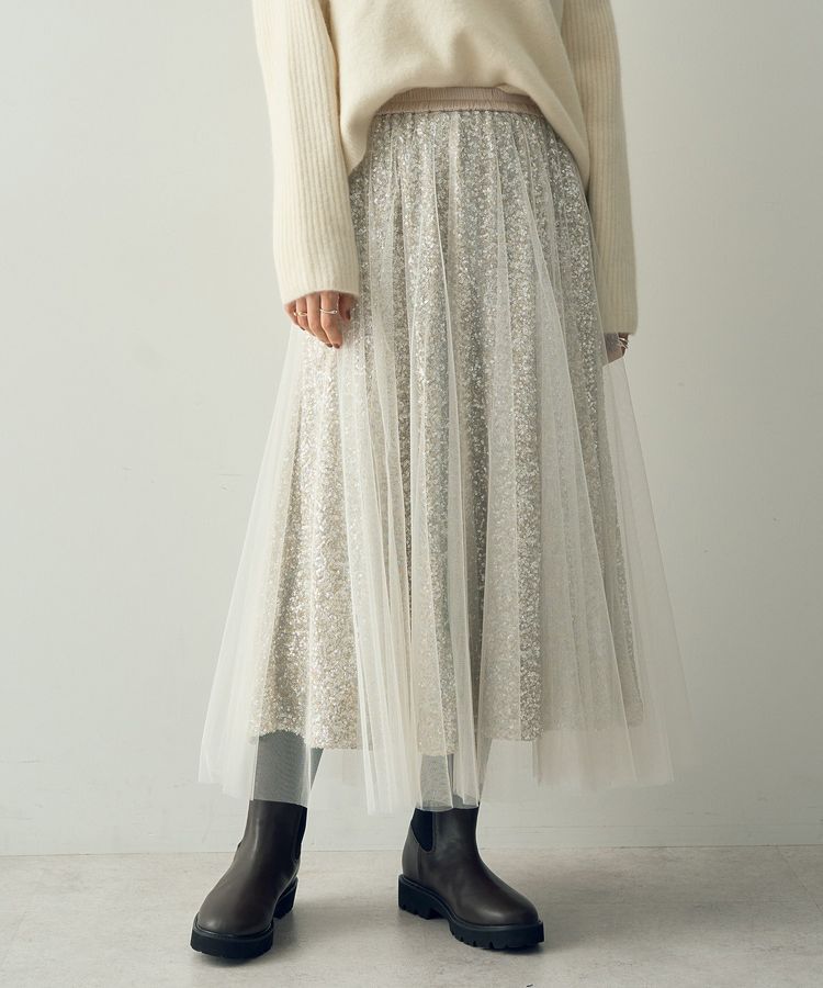 YECCA VECCA「スパンコール&times;チュールスカート」|フレア|