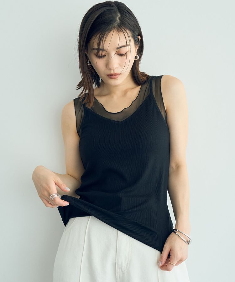 YECCA VECCA「チュールMIXリブインナー」|インナー|Black