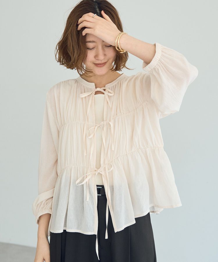 YECCA VECCA「リボンデザインシアーブラウス」|シャツ・ブラウス|Off White
