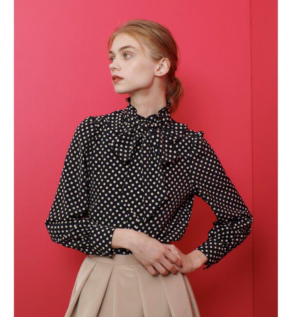 LOULOU WILLOUGHBY「【LOULOU WILLOUGHBY】◇ デシンドットフリルボウタイブラウス」|シャツ・ブラウス|ブラック
