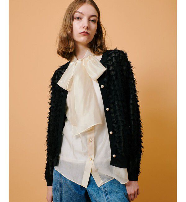 allureville「シアーカットジャガードカーディガン」|カーディガン|ブラック