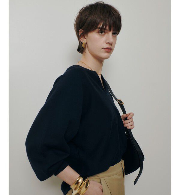 allureville「コットンインレードルマンスリーブプルオーバー」|ニット・セーター|ネイビー