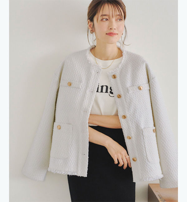 titivate「ツイードジャケット」|ノーカラージャケット|オフホワイト