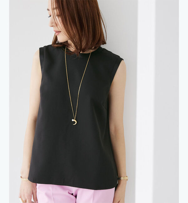 ur's「【星玲奈さんコラボアイテム】【神山まりあさん着用】サテン切替ノースリーブトップス」|Tシャツ・カットソー|ブラック