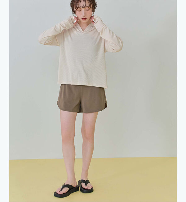 SEA DRESS「フード付トップスラッシュガードセットアップ」|ビキニ|バニラ/モカ