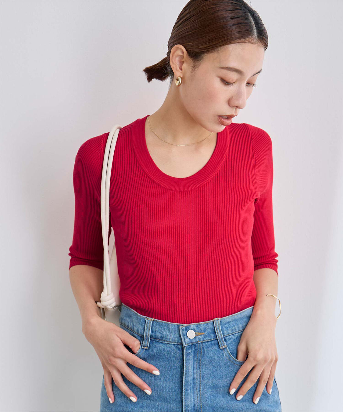 ur's「Uネックリブニット」|ニット・セーター|レッド