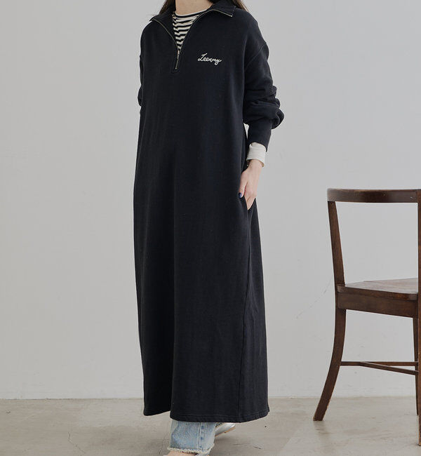  「ハーフジップスウェットワンピース」|ワンピース|