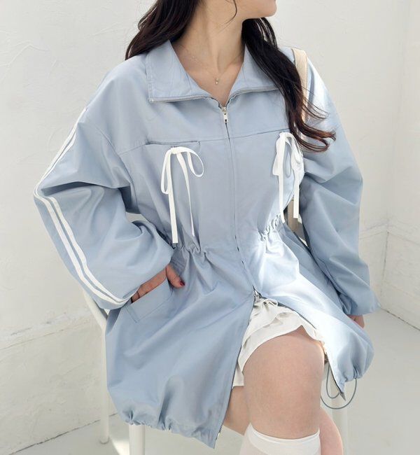  「サイドラインリボンブルゾン」|ダウンベスト・ベスト|サックスブルー