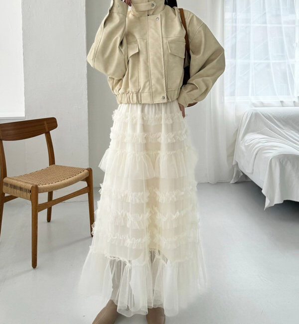  「フリルチュールロングスカート」|スカート|