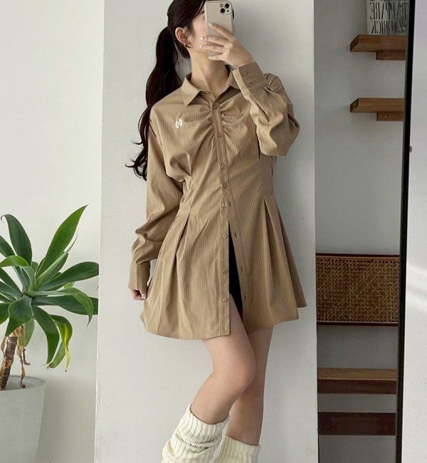  「マイナス5キロ見えレースアップシャツチュニック」|シャツ・ブラウス|