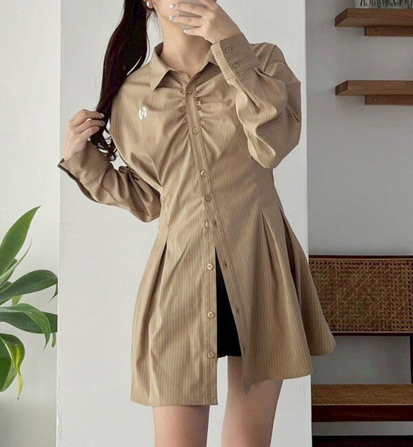  「マイナス5キロ見えレースアップシャツチュニック」|シャツ・ブラウス|