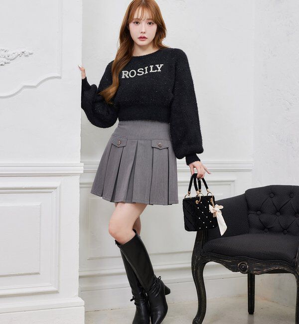  「金ボタンボックスプリーツミニスカート」|スカート|