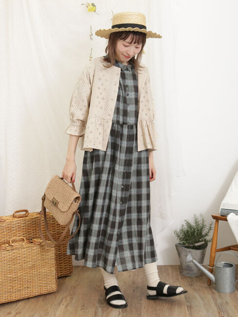 Samansa Mos2「【Sサイズ / WEB限定】【イージーケア】柄アソートリネン混シャツワンピース」|ワンピース|チャコールグレー