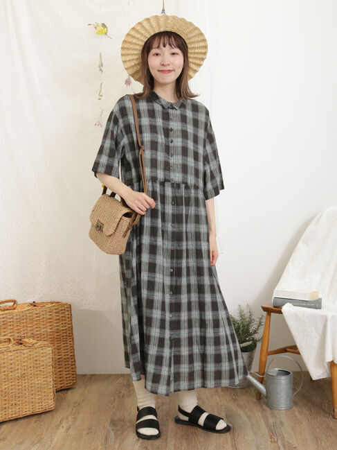 Samansa Mos2「【Sサイズ / WEB限定】【イージーケア】柄アソートリネン混シャツワンピース」|ワンピース|