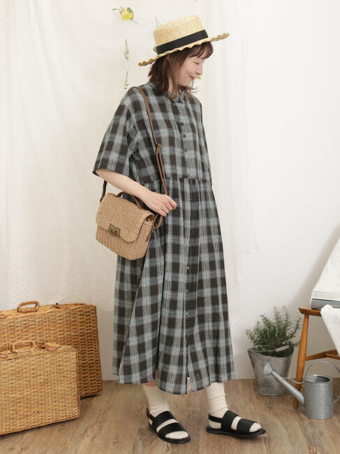 Samansa Mos2「【Sサイズ / WEB限定】【イージーケア】柄アソートリネン混シャツワンピース」|ワンピース|