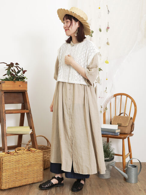 Samansa Mos2「【Sサイズ / WEB限定】【イージーケア】柄アソートリネン混シャツワンピース」|ワンピース|