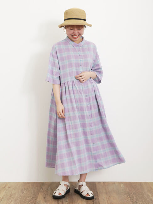 Samansa Mos2「【Sサイズ / WEB限定】【イージーケア】柄アソートリネン混シャツワンピース」|ワンピース|