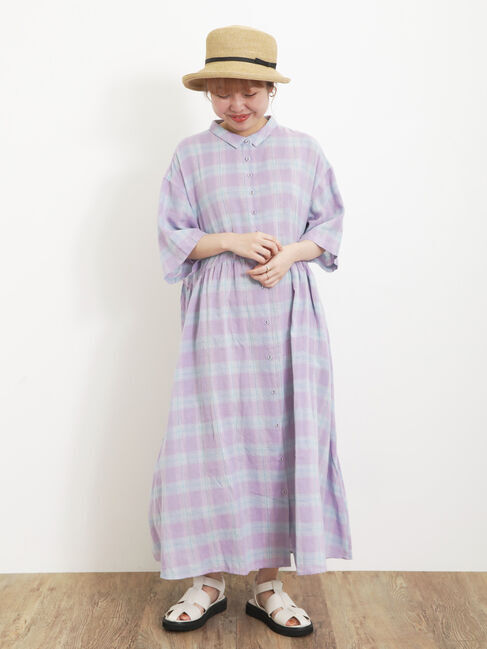 Samansa Mos2「【Sサイズ / WEB限定】【イージーケア】柄アソートリネン混シャツワンピース」|ワンピース|