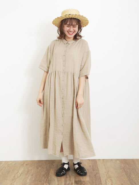 Samansa Mos2「【Sサイズ / WEB限定】【イージーケア】柄アソートリネン混シャツワンピース」|ワンピース|