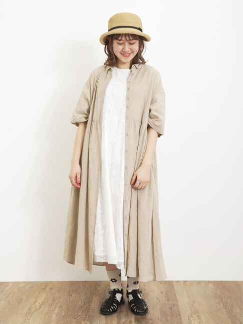 Samansa Mos2「【Sサイズ / WEB限定】【イージーケア】柄アソートリネン混シャツワンピース」|ワンピース|