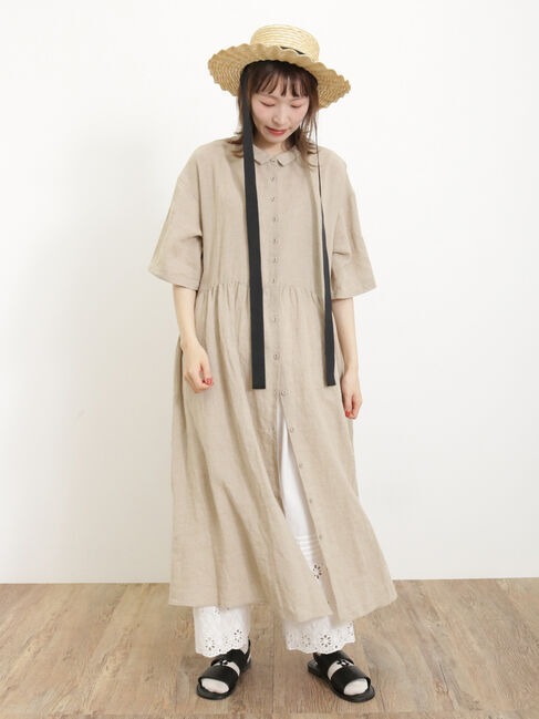 Samansa Mos2「【Sサイズ / WEB限定】【イージーケア】柄アソートリネン混シャツワンピース」|ワンピース|