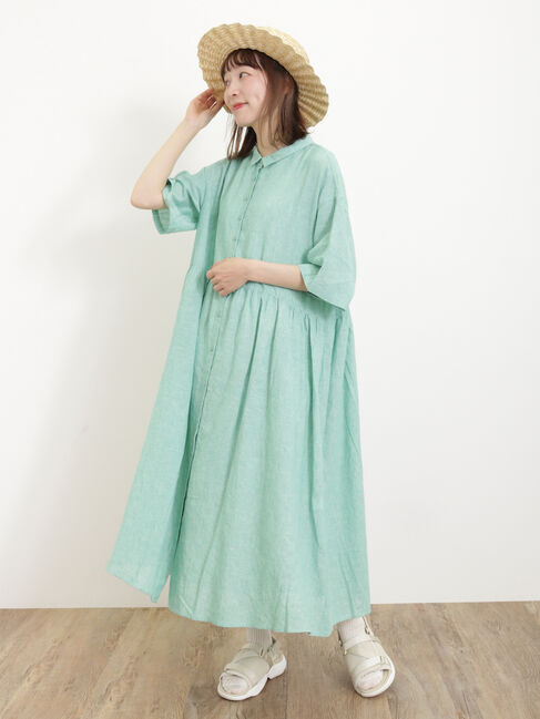 Samansa Mos2「【Sサイズ / WEB限定】【イージーケア】柄アソートリネン混シャツワンピース」|ワンピース|