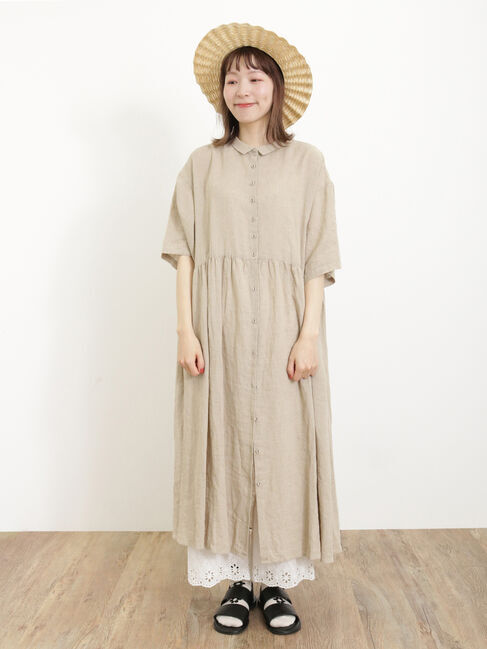 Samansa Mos2「【Sサイズ / WEB限定】【イージーケア】柄アソートリネン混シャツワンピース」|ワンピース|