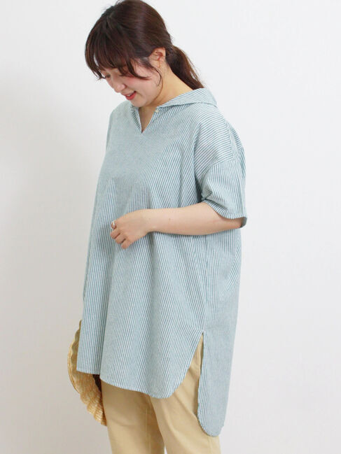 Samansa Mos2「【クールコットン】柄アソートスキッパーチュニック」|シャツ・ブラウス|