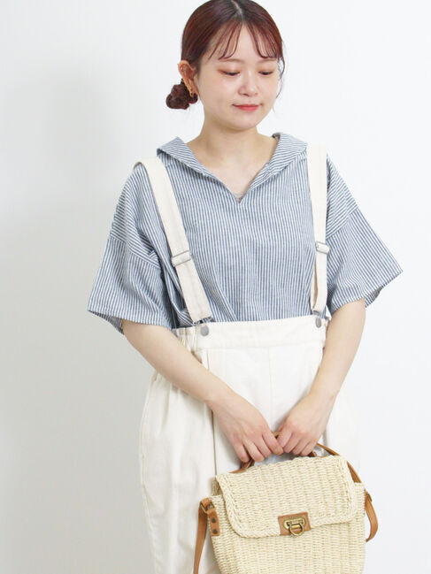 Samansa Mos2「【クールコットン】柄アソートスキッパーチュニック」|シャツ・ブラウス|ブルー