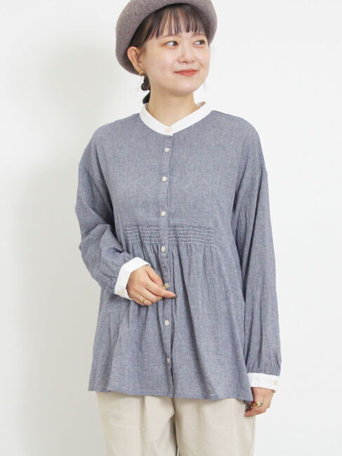 Samansa Mos2「ウエストシャーリングクレリックブラウス」|シャツ・ブラウス|