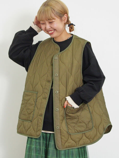 Samansa Mos2「ライトキルティングベスト」|ダウンベスト・ベスト|カーキ