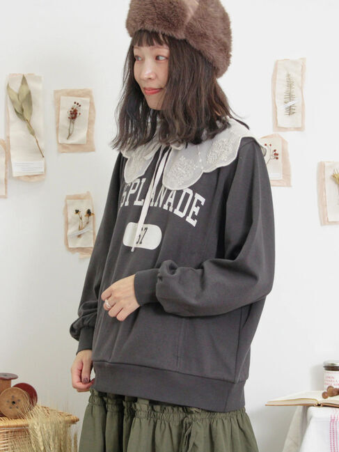 Samansa Mos2「ロゴプリントゆるスウェット」|Tシャツ・カットソー|チャコールグレー