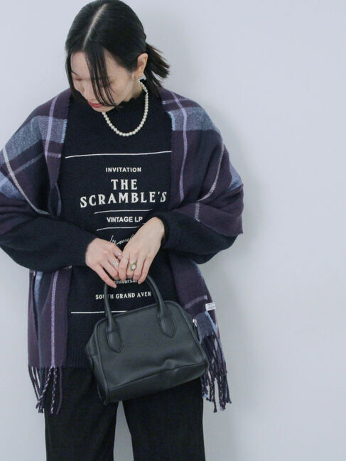 Samansa Mos2 blue「◎プリント起毛ニットプルオーバー」|ニット・セーター|ネイビー