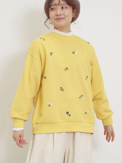 Samansa Mos2「小花刺繍スウェット」|Tシャツ・カットソー|イエロー