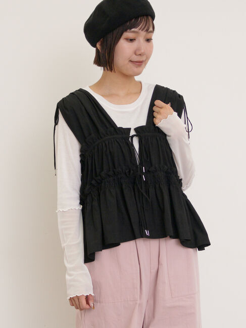 Samansa Mos2「前後2WAYシャーリングリボンベスト」|ダウンベスト・ベスト|