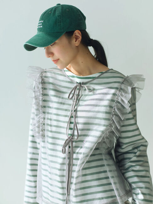 Samansa Mos2 blue「2wayラメチュールフリルプルオーバー」|Tシャツ・カットソー|グレー