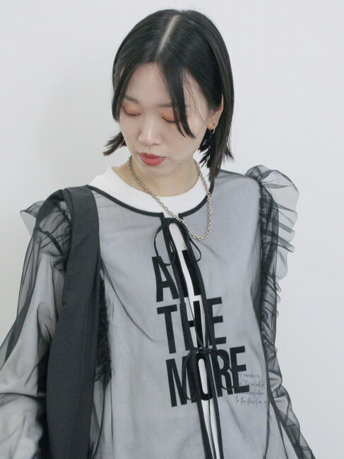 Samansa Mos2 blue「2wayラメチュールフリルプルオーバー」|Tシャツ・カットソー|