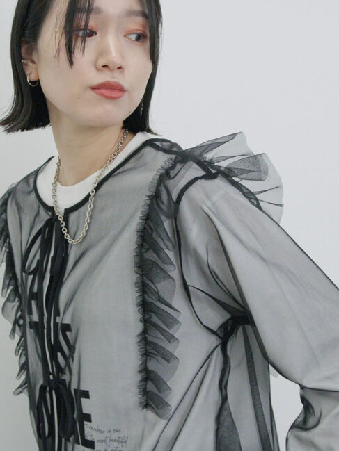 Samansa Mos2 blue「2wayラメチュールフリルプルオーバー」|Tシャツ・カットソー|