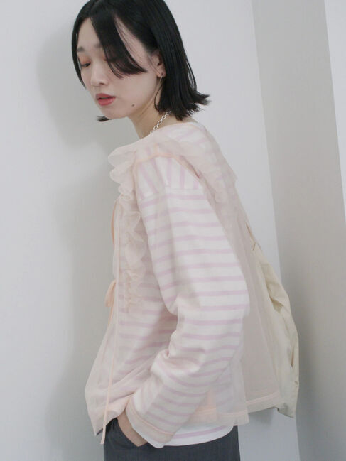 Samansa Mos2 blue「2wayラメチュールフリルプルオーバー」|Tシャツ・カットソー|