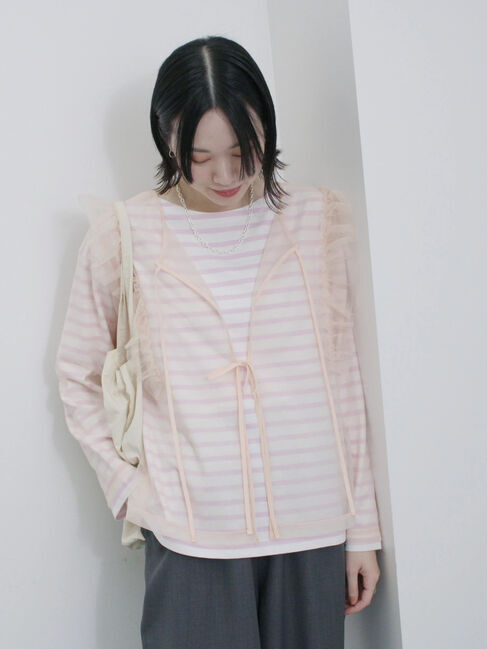 Samansa Mos2 blue「2wayラメチュールフリルプルオーバー」|Tシャツ・カットソー|