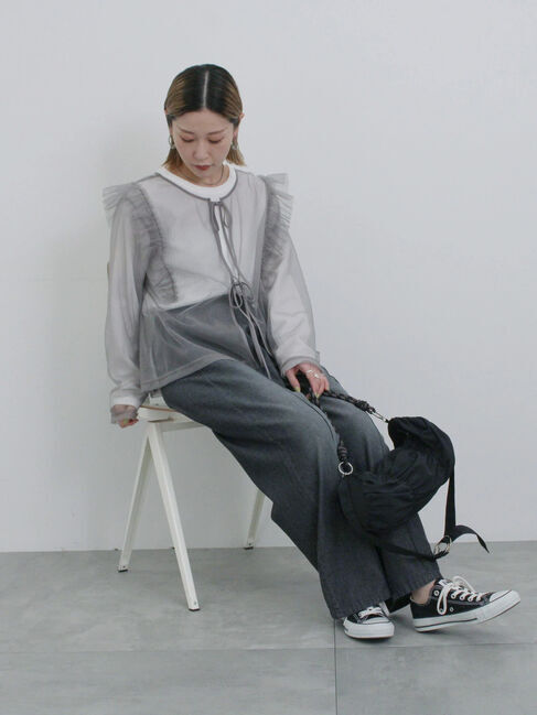 Samansa Mos2 blue「2wayラメチュールフリルプルオーバー」|Tシャツ・カットソー|