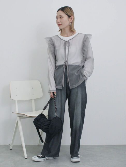 Samansa Mos2 blue「2wayラメチュールフリルプルオーバー」|Tシャツ・カットソー|