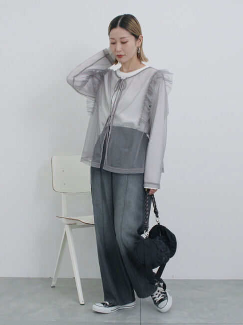 Samansa Mos2 blue「2wayラメチュールフリルプルオーバー」|Tシャツ・カットソー|